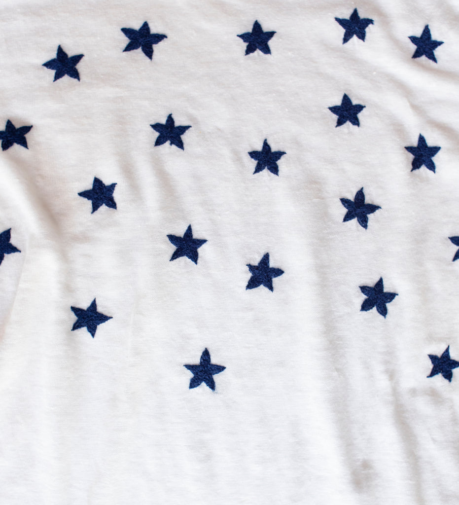 embroidered linen tee shirt with stars
