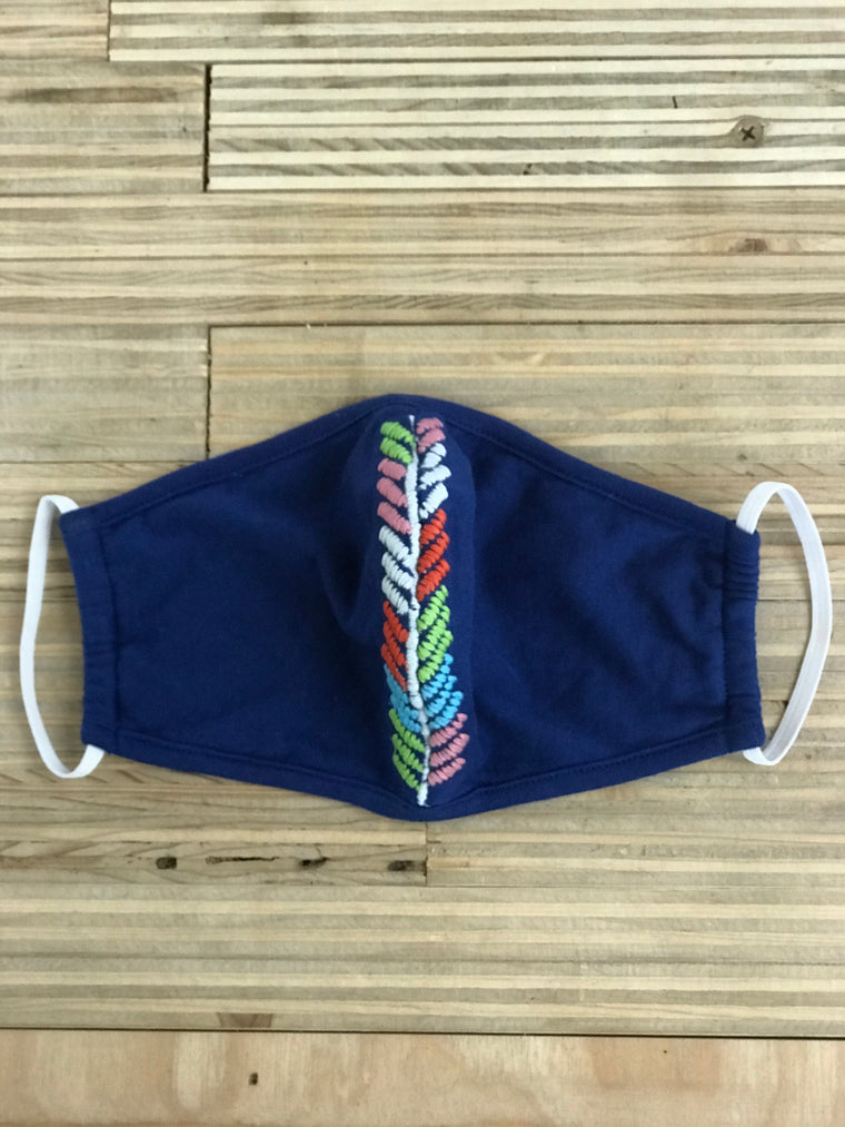 RAINBOW FEATHER EMBROIDERED MASK | ROYAL BLUE