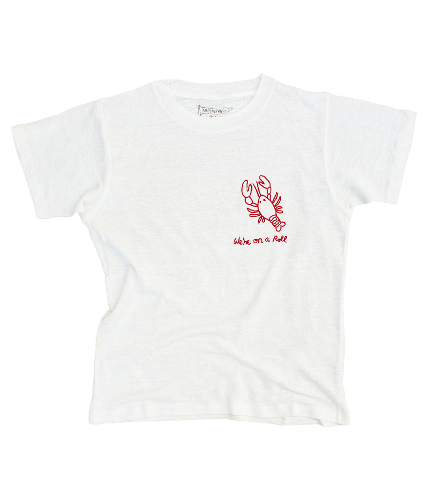 embroidered linen tee shirt with lobster were on a roll