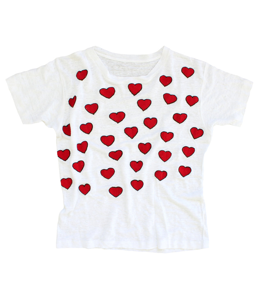 embroidered linen tee shirt with hearts