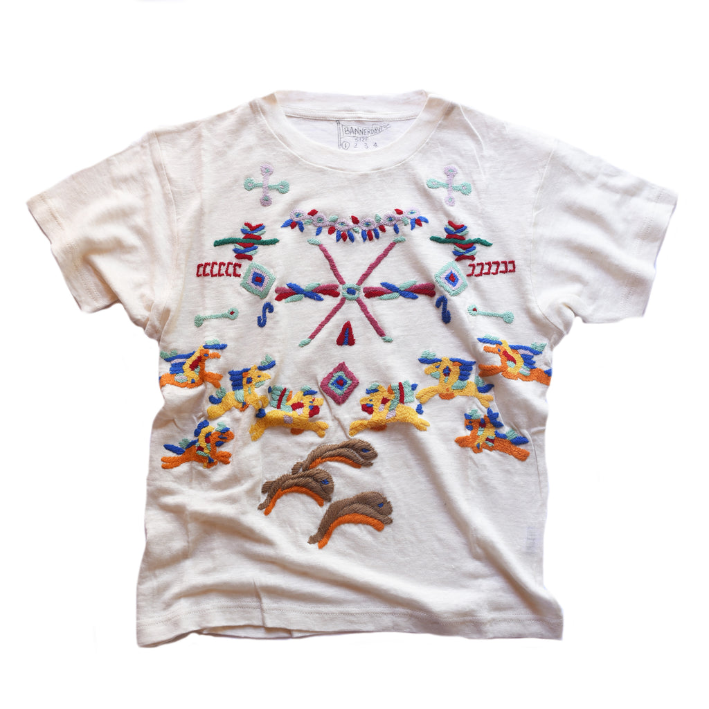 embroidered linen tee shirt with wild west iconography
